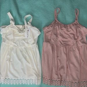 two tank tops white and pink
